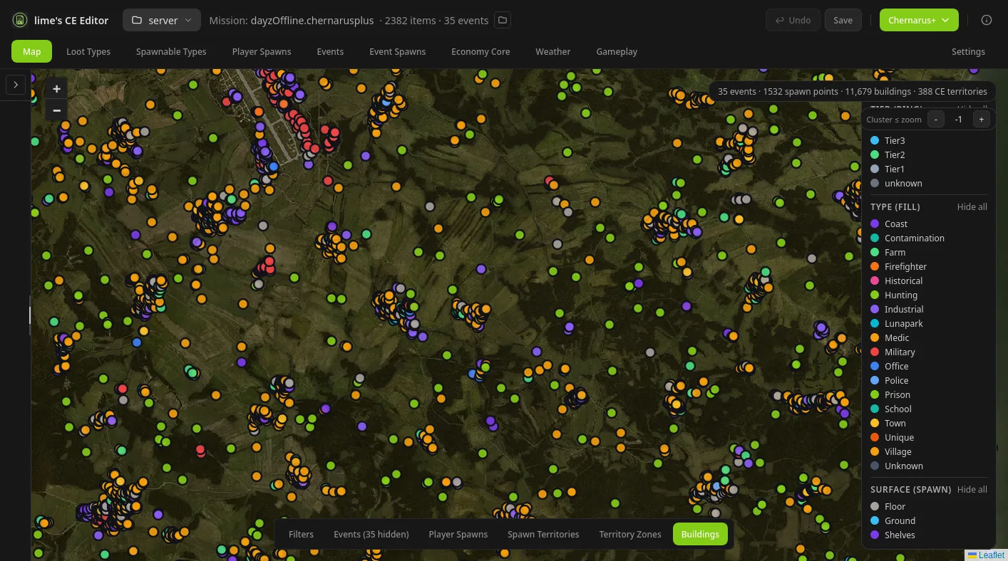 Lime's CE Editor's loot map of Chernarus
